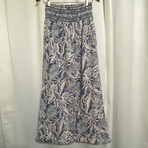 DAHUI Hawaii Smocked Waist Wide Leg Linen Hawaiian Print Pants Blue Pink Large